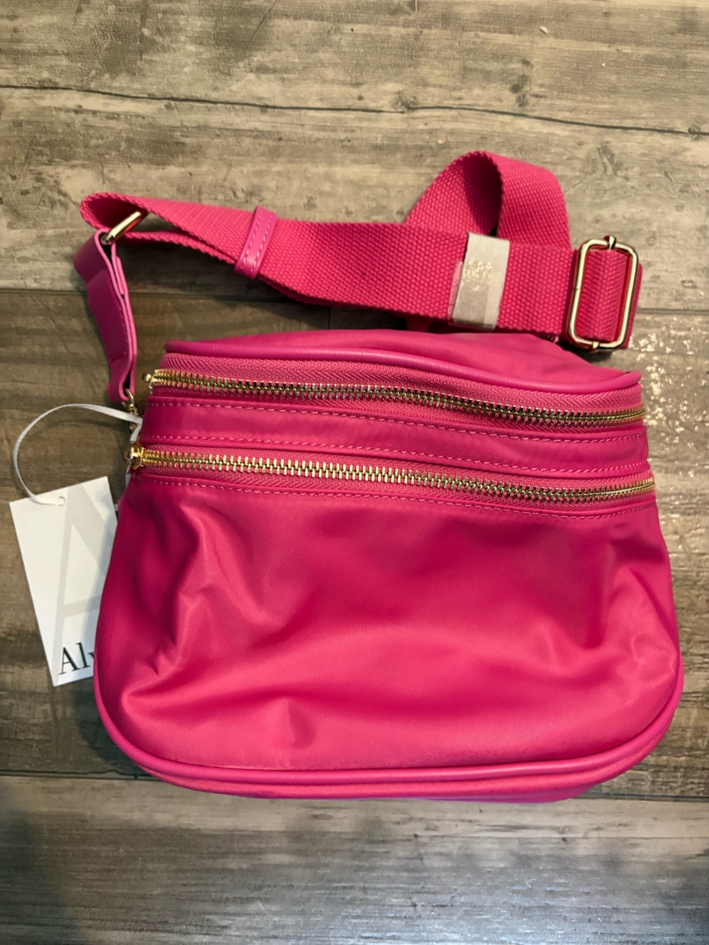NWT! PINK Nylon Double Zipper Crossbody Bag